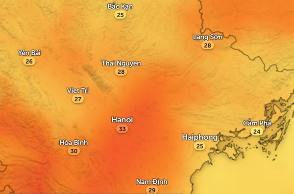 Nhiệt độ một số tỉnh thành miền Bắc nước ta vào chiều thứ Hai, 4/3. Ảnh: Zoom Earth, OpenStreetMap. Nhiệt độ một số tỉnh thành miền Bắc nước ta vào chiều thứ Hai, 4/3. Ảnh: Zoom Earth, OpenStreetMap.