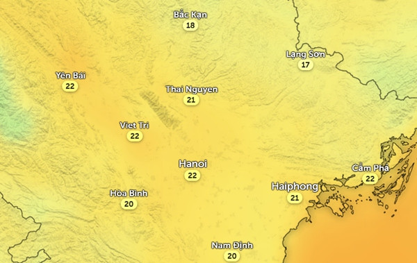 Nhiệt độ cảm nhận ở một số tỉnh thành miền Bắc vào sáng sớm mai, 3/10. Ảnh: Zoom Earth, OpenStreetMap. Nhiệt độ cảm nhận ở một số tỉnh thành miền Bắc vào sáng sớm mai, 3/10. Ảnh: Zoom Earth, OpenStreetMap.
