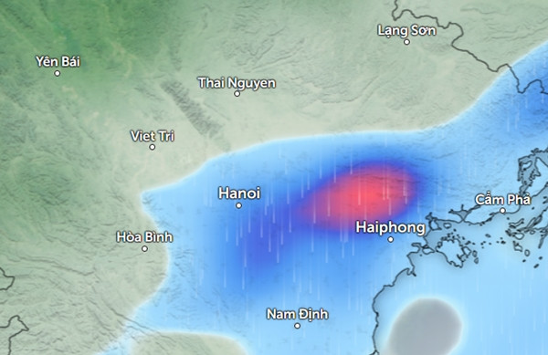 Dự báo một số tỉnh thành miền Bắc sẽ có mưa từ 4/11 (những vùng màu xanh da trời và đỏ), có thể vào bất kỳ thời điểm nào trong ngày, và mưa kéo dài đến 5/11. Ảnh: Zoom Earth, OpenStreetMap, DWD. Dự báo một số tỉnh thành miền Bắc sẽ có mưa từ 4/11 (những vùng màu xanh da trời và đỏ), có thể vào bất kỳ thời điểm nào trong ngày, và mưa kéo dài đến 5/11. Ảnh: Zoom Earth, OpenStreetMap, DWD.