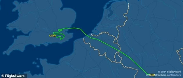 Sau khi bị sét đánh, BA919 phải bay lòng vòng rồi hạ cánh xuống sân bay Gatwick (LGW). Ảnh: FlightAware.