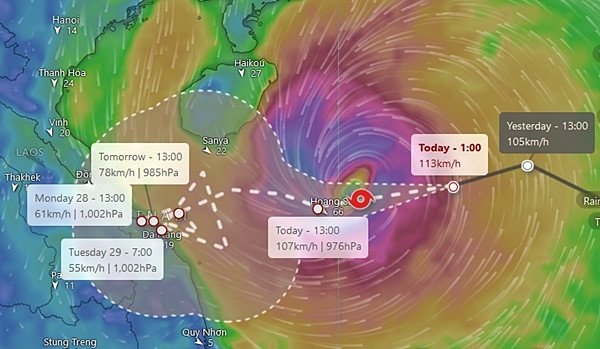 Mô hình của châu Âu cho rằng bão Trà Mi sẽ đi rất lạ lùng và có đổ bộ. Ảnh: Windy.