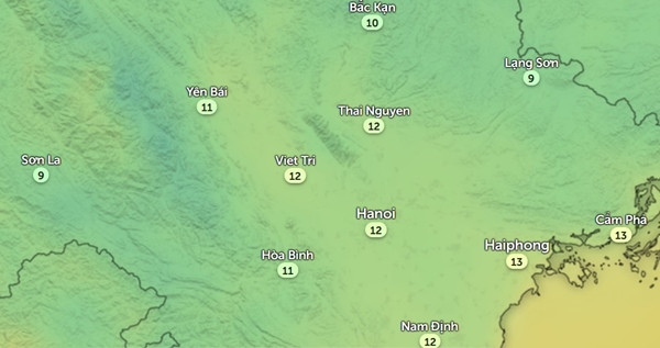 Nhiệt độ một số tỉnh thành miền Bắc vào 6h sáng Chủ Nhật, 3/3. Ảnh: Zoom Earth, OpenStreetMap. Nhiệt độ một số tỉnh thành miền Bắc vào 6h sáng Chủ Nhật, 3/3. Ảnh: Zoom Earth, OpenStreetMap.