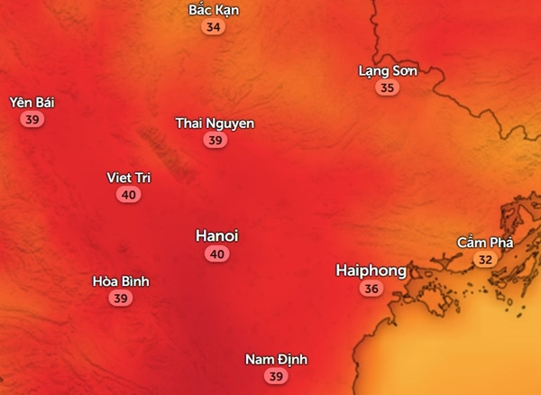 Nhiệt độ ở một số tỉnh thành miền Bắc vào đầu giờ chiều thứ Ba và thứ Tư (16 - 17/4). Ảnh: Zoom Earth, OpenStreetMap. Nhiệt độ ở một số tỉnh thành miền Bắc vào đầu giờ chiều thứ Ba và thứ Tư (16 - 17/4). Ảnh: Zoom Earth, OpenStreetMap.