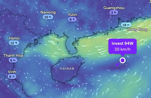 Vị trí của áp thấp 94W vào tối thứ Tư, 29/5. Ảnh: Zoom Earth, OpenStreetMap. Vị trí của áp thấp 94W vào tối thứ Tư, 29/5. Ảnh: Zoom Earth, OpenStreetMap.