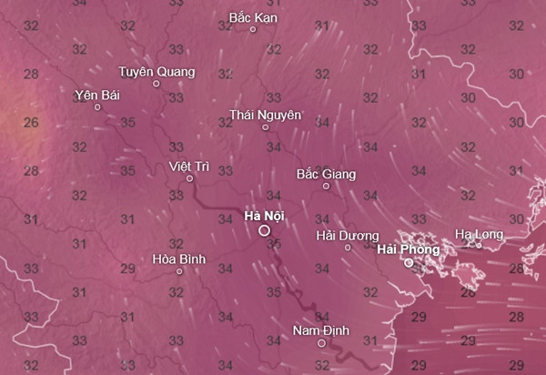 Dự báo nhiệt độ cảm nhận ở một số tỉnh thành miền Bắc vào những ngày giữa tháng này (khoảng 14 - 15/11 đến 18 - 19/11): Trời khá nóng. Ảnh: Ventusky, GFS. Dự báo nhiệt độ cảm nhận ở một số tỉnh thành miền Bắc vào những ngày giữa tháng này (khoảng 14 - 15/11 đến 18 - 19/11): Trời khá nóng. Ảnh: Ventusky, GFS.