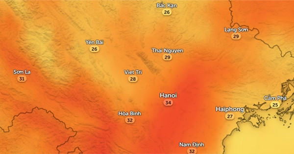 Nhiệt độ một số tỉnh thành miền Bắc vào giữa giờ chiều thứ Hai, 4/3. Ảnh: Zoom Earth, OpenStreetMap. Nhiệt độ một số tỉnh thành miền Bắc vào giữa giờ chiều thứ Hai, 4/3. Ảnh: Zoom Earth, OpenStreetMap.
