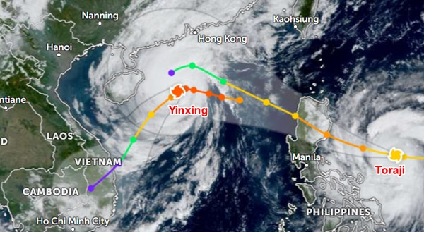 Thực sự là bão nối đuôi bão như đề cập trong bản tin trước. Ảnh: Zoom Earth, JMA, JTWC. Thực sự là bão nối đuôi bão như đề cập trong bản tin trước. Ảnh: Zoom Earth, JMA, JTWC.
