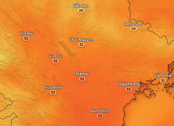 Từ sáng mai, nhiệt độ bắt đầu tăng ở gần như toàn miền Bắc. Ảnh: Zoom Earth, OpenStreetMap. Từ sáng mai, nhiệt độ bắt đầu tăng ở gần như toàn miền Bắc. Ảnh: Zoom Earth, OpenStreetMap.