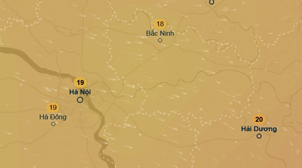 Tối thứ Hai, 9/12, Hà Nội đỡ rét với nhiệt độ cảm nhận 19 - 20 độ C. Ảnh: Ventusky, GFS.