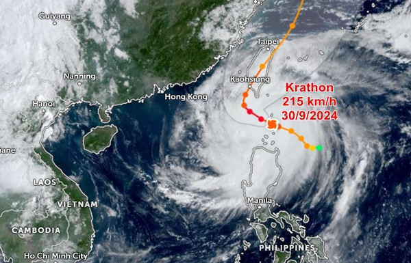 Vị trí hiện tại và đường đi dự báo của bão Krathon, theo JTWC. Ảnh: Zoom Earth, JMA, JTWC. Vị trí hiện tại và đường đi dự báo của bão Krathon, theo JTWC. Ảnh: Zoom Earth, JMA, JTWC.