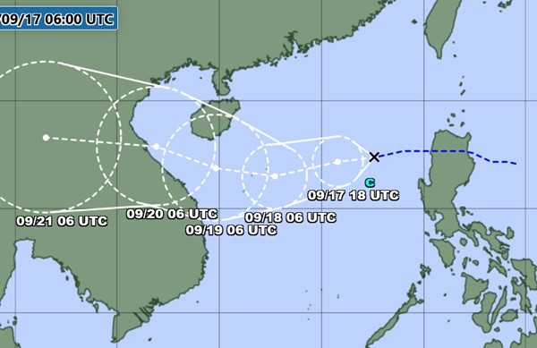 Dự báo của JMA vào chiều 17/9. Ảnh: JMA. Dự báo của JMA vào chiều 17/9. Ảnh: JMA.