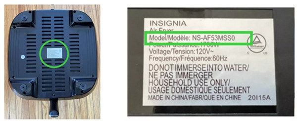 Người tiêu dùng được khuyên nên kiểm tra ngay mã sản phẩm nếu đang dùng lò/ nồi chiên không dầu Insignia. Ảnh: Ủy ban An toàn Sản phẩm Tiêu dùng Mỹ.