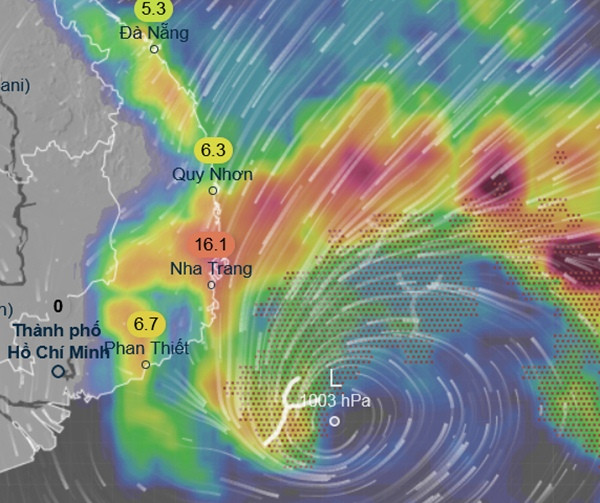 Dự báo ATNĐ (ký hiệu chữ L) sẽ tiến đến vùng biển gần Nam Trung Bộ và Nam Bộ nước ta và gây mưa vào 24/12. Ảnh: Ventusky, GFS.