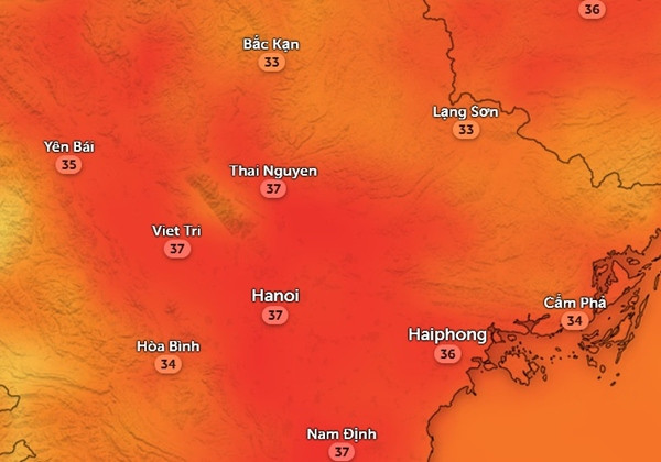 Dự báo nhiệt độ cảm nhận ở một số tỉnh thành miền Bắc vào chiều mai và chiều ngày kia. Ảnh: Zoom Earth, OpenStreetMap. Dự báo nhiệt độ cảm nhận ở một số tỉnh thành miền Bắc vào chiều mai và chiều ngày kia. Ảnh: Zoom Earth, OpenStreetMap.