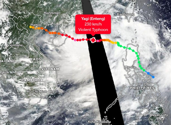 Siêu bão Yagi đã tăng cường độ đột biến. Ảnh: Zoom Earth, NASA, JTWC.