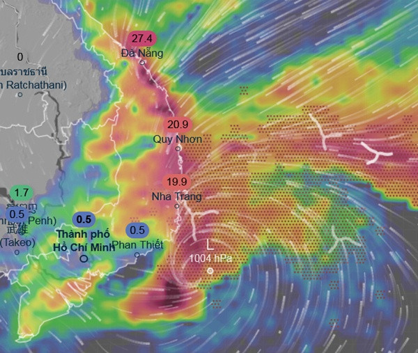 Dự báo có một áp thấp (ký hiệu chữ L) ở gần Nam Trung Bộ nước ta, có khả năng gây mưa vào 24/12. Ảnh: Ventusky, ECMWF. Dự báo có một áp thấp (ký hiệu chữ L) ở gần Nam Trung Bộ nước ta, có khả năng gây mưa vào 24/12. Ảnh: Ventusky, ECMWF.