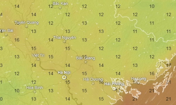 Nhiệt độ ở một số tỉnh thành miền Bắc vào sáng sớm 28 - 29/11. Ảnh: Ventusky, ICON. Nhiệt độ ở một số tỉnh thành miền Bắc vào sáng sớm 28 - 29/11. Ảnh: Ventusky, ICON.