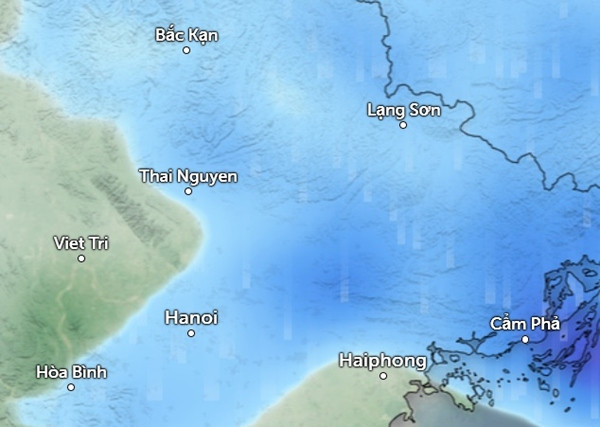 Dự báo mưa rải rác ở nhiều tỉnh thành miền Bắc vào chiều đến chiều tối nay (những vùng có màu xanh da trời là có mưa). Ảnh: Zoom Earth, OpenStreetMap. Dự báo mưa rải rác ở nhiều tỉnh thành miền Bắc vào chiều đến chiều tối nay (những vùng có màu xanh da trời là có mưa). Ảnh: Zoom Earth, OpenStreetMap.