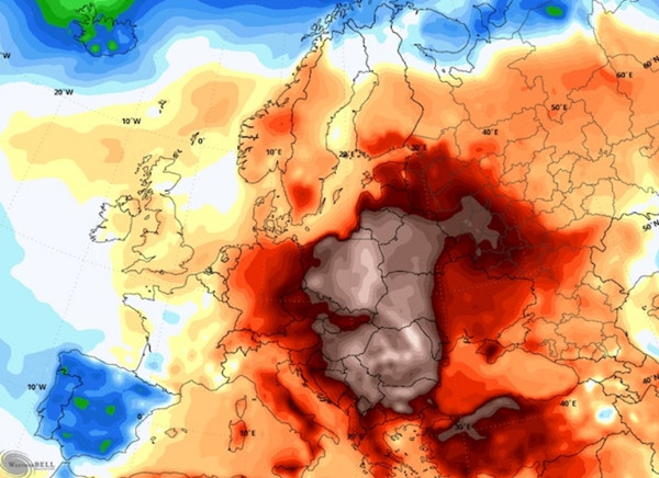 Nhiệt độ ở phần lớn các nước châu Âu vào cuối tháng 3 đều cao hơn trung bình hằng năm, nhiều nước có những mức nhiệt độ cao kỷ lục. Ảnh: Weatherbell.