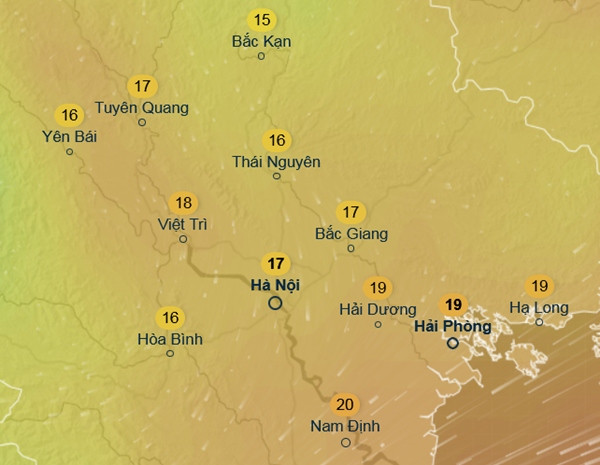 Dự báo nhiệt độ ở một số tỉnh thành miền Bắc vào đêm Noel. Ảnh: Ventusky, GFS. Dự báo nhiệt độ ở một số tỉnh thành miền Bắc vào đêm Noel. Ảnh: Ventusky, GFS.