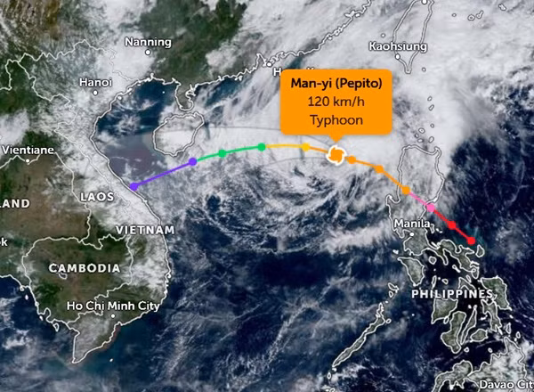 Trưa nay, sức gió của bão Man-yi là khoảng 120 km/h (cấp 12). Ảnh: Zoom Earth, JMA, JTWC.