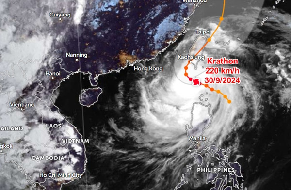 Vị trí hiện tại và đường đi dự báo của bão Krathon, theo JTWC. Ảnh: Zoom Earth, JMA, JTWC.
