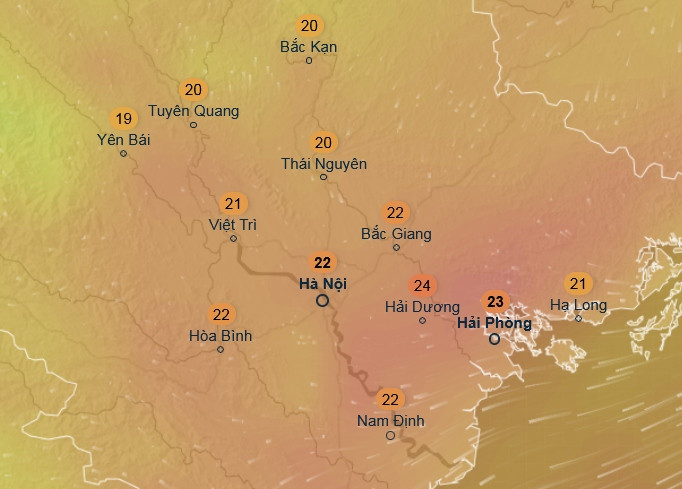Nhiệt độ ở một số tỉnh thành miền Bắc vào ngày Tết dương lịch: Trời lạnh nhẹ, ban ngày có nắng nên khá ấm áp. Ảnh: Ventusky, GFS. Nhiệt độ ở một số tỉnh thành miền Bắc vào ngày Tết dương lịch: Trời lạnh nhẹ, ban ngày có nắng nên khá ấm áp. Ảnh: Ventusky, GFS.
