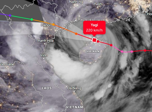 Vị trí lúc tối 6/9 và đường đi dự báo của bão Yagi (bão số 3). Ảnh: Zoom Earth, JMA. Vị trí lúc tối 6/9 và đường đi dự báo của bão Yagi (bão số 3). Ảnh: Zoom Earth, JMA.