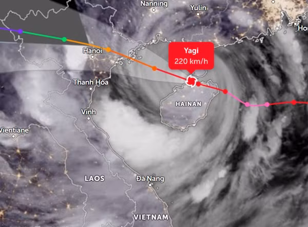 Vị trí lúc tối 6/9 và đường đi dự báo của bão Yagi (bão số 3). Ảnh: Zoom Earth, JMA. Vị trí lúc tối 6/9 và đường đi dự báo của bão Yagi (bão số 3). Ảnh: Zoom Earth, JMA.