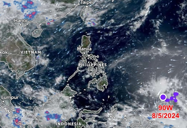 Áp thấp 90W hình thành ở Tây Thái Bình Dương. Ảnh: Zoom Earth, JMA.