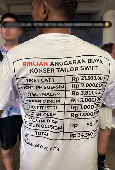 Bảng kê chi phí đưa vợ đi xem Taylor Swift biểu diễn. Ảnh: Instagram.