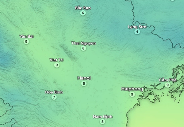 Nhiệt độ Hà Nội và một số tỉnh thành miền Bắc lúc 8h sáng nay, 24/1. Ảnh: Zoom Earth, OpenStreetMap. Nhiệt độ Hà Nội và một số tỉnh thành miền Bắc lúc 8h sáng nay, 24/1. Ảnh: Zoom Earth, OpenStreetMap.