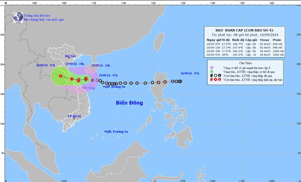 Dự báo của Trung tâm Dự báo Khí tượng Thủy văn Quốc gia lúc 8h sáng nay. Ảnh: NCHMF.