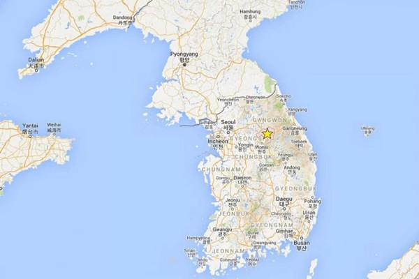 Ở Hàn Quốc từng có cảnh báo nhầm là có động đất 6,5 độ ở Hoengseong (đánh dấu hình ngôi sao màu vàng), hóa ra không phải. Ảnh: The Straits Times. Ở Hàn Quốc từng có cảnh báo nhầm là có động đất 6,5 độ ở Hoengseong (đánh dấu hình ngôi sao màu vàng), hóa ra không phải. Ảnh: The Straits Times.