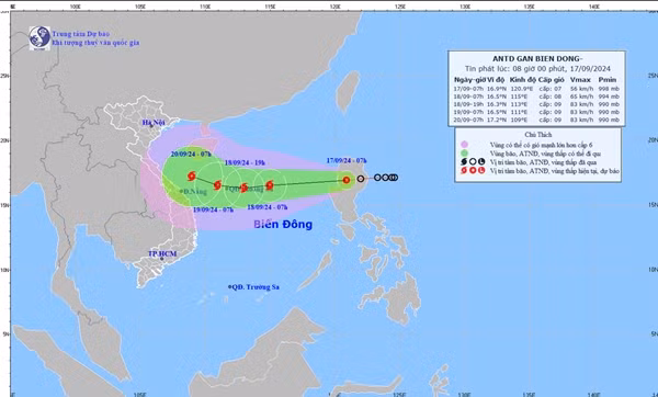 Dự báo của Trung tâm Dự báo Khí tượng Thủy văn Quốc gia nước ta lúc 8h sáng nay. Ảnh: NCHMF.