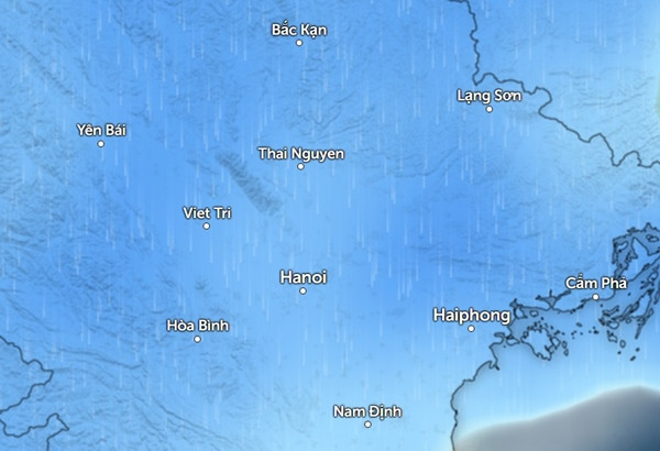 Sáng mai dự báo toàn miền Bắc có mưa. Ảnh: Zoom Earth, OpenStreetMap.
