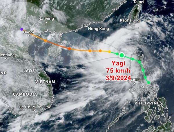 Dự báo của trang Zoom Earth, dựa trên thông tin từ JTWC. Ảnh: Zoom Earth. Dự báo của trang Zoom Earth, dựa trên thông tin từ JTWC. Ảnh: Zoom Earth.