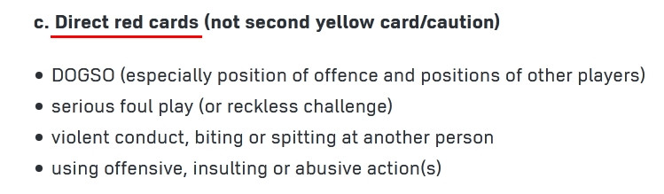 Thẻ đỏ trực tiếp là một trong những "quyết định làm thay đổi trận đấu có thể được xem xét/ đánh giá lại". (Ảnh chụp màn hình IFAB). Thẻ đỏ trực tiếp là một trong những "quyết định làm thay đổi trận đấu có thể được xem xét/ đánh giá lại". (Ảnh chụp màn hình IFAB).