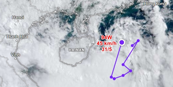 Vị trí của áp thấp 94W vào sáng nay, 31/5. Ảnh: Zoom Earth, JMA. Vị trí của áp thấp 94W vào sáng nay, 31/5. Ảnh: Zoom Earth, JMA.