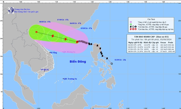 Dự báo của Trung tâm Dự báo Khí tượng Thủy văn Quốc gia về đường đi của bão số 3. Ảnh: KTTV. Dự báo của Trung tâm Dự báo Khí tượng Thủy văn Quốc gia về đường đi của bão số 3. Ảnh: KTTV.