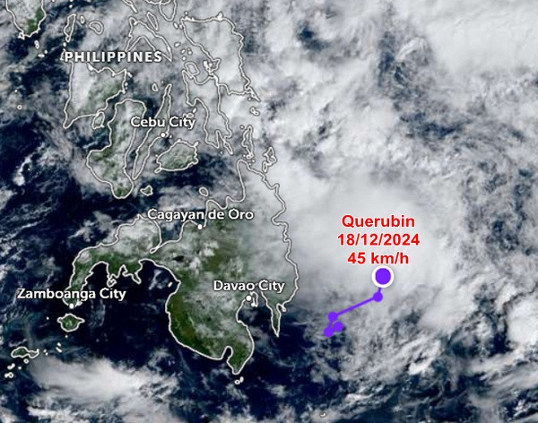 Vị trí của ATNĐ Querubin sáng nay, 18/12. Ảnh: Zoom Earth, JMA, JTWC. Vị trí của ATNĐ Querubin sáng nay, 18/12. Ảnh: Zoom Earth, JMA, JTWC.