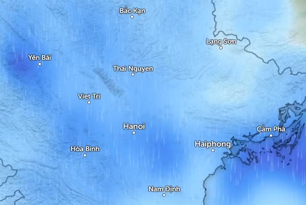 Dự báo mưa ở nhiều tỉnh thành miền Bắc vào sáng thứ Bảy, 8/6 (những vùng màu xanh da trời là mưa nhỏ đến vừa). Ảnh: Zoom Earth, OpenStreetMap. Dự báo mưa ở nhiều tỉnh thành miền Bắc vào sáng thứ Bảy, 8/6 (những vùng màu xanh da trời là mưa nhỏ đến vừa). Ảnh: Zoom Earth, OpenStreetMap.