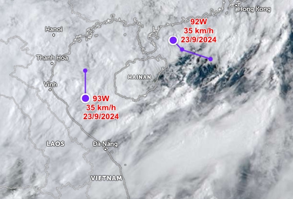 2 áp thấp mới xuất hiện ở Biển Đông. Ảnh: Zoom Earth, JMA, JTWC.