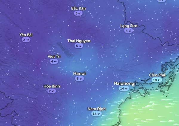 Nhiều tỉnh thành miền Bắc chuyển gió Đông Bắc vào đêm 20, sáng sớm 21/10. Ảnh: Zoom Earth, OpenStreetMap, GFS.