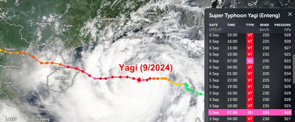Theo JTWC, ở thời điểm mạnh nhất, siêu bão Yagi có sức gió 235 km/h (một số nguồn ghi là 240 km/h). Ảnh: Zoom Earth, NASA, JTWC.