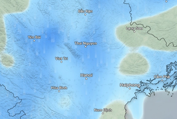 Dự báo mưa ở một số tỉnh thành miền Bắc vào chiều đến chiều tối nay (những vùng màu xanh da trời là có mưa). Ảnh: Zoom Earth, OpenStreetMap. Dự báo mưa ở một số tỉnh thành miền Bắc vào chiều đến chiều tối nay (những vùng màu xanh da trời là có mưa). Ảnh: Zoom Earth, OpenStreetMap.
