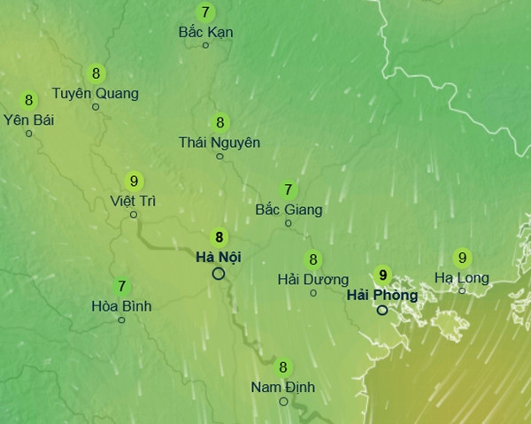 Dự báo nhiệt độ ở một số tỉnh thành miền Bắc vào sáng ngày 15/12, khi có đợt không khí lạnh mạnh. Ảnh: Ventusky, GFS.