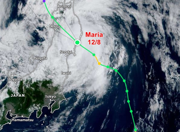 Bão Maria đổ bộ Nhật Bản vào sáng nay. Ảnh: Zoom Earth, JMA. Bão Maria đổ bộ Nhật Bản vào sáng nay. Ảnh: Zoom Earth, JMA.