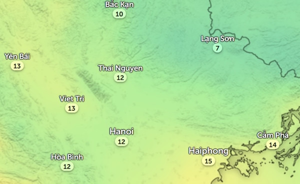 Nhiệt độ Hà Nội và một số tỉnh thành miền Bắc vào chiều 29 Tết (8/2). Ảnh: Zoom Earth, OpenStreetMap. Nhiệt độ Hà Nội và một số tỉnh thành miền Bắc vào chiều 29 Tết (8/2). Ảnh: Zoom Earth, OpenStreetMap.