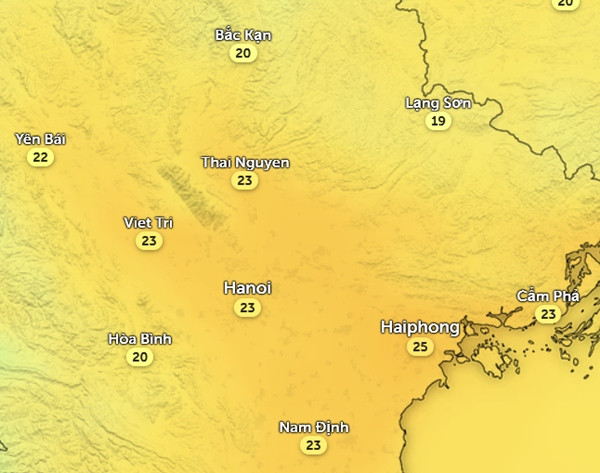 Nhiệt độ cảm nhận ở một số tỉnh thành miền Bắc vào trưa và chiều nay, 28/11. Ảnh: Zoom Earth, OpenStreetMap, ICON. Nhiệt độ cảm nhận ở một số tỉnh thành miền Bắc vào trưa và chiều nay, 28/11. Ảnh: Zoom Earth, OpenStreetMap, ICON.